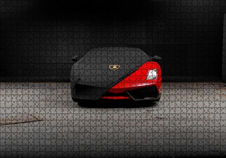 Cakapuzzle Siyah Örtülü Kırmızı Lamborghini Puzzle Yapboz MDF Ahşap