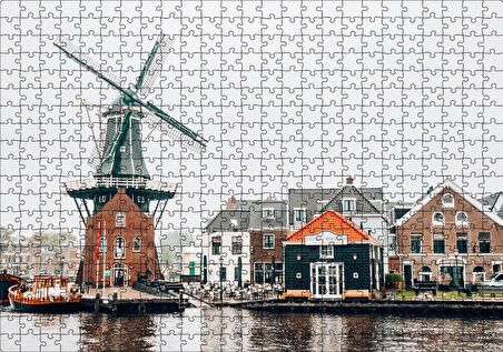 Cakapuzzle Hollanda Yeldeğirmeni ve Şirin Kasaba Puzzle Yapboz MDF Ahşap