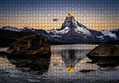 Cakapuzzle Karlı Dağlar ve Altın Rengi Zirve Puzzle Yapboz MDF Ahşap