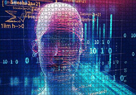 Cakapuzzle Robotik Kadın Yüzü Silüet ve Dijital Semboller Puzzle Yapboz MDF Ahşap