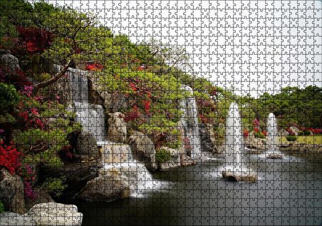 Cakapuzzle Şelale Fıskiyeler Ağaçlar ve Açelyalar Puzzle Yapboz MDF Ahşap