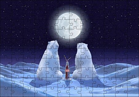Cakapuzzle Dolunaya Karşı Kola İçen Kutup Ayıları Puzzle Yapboz MDF Ahşap