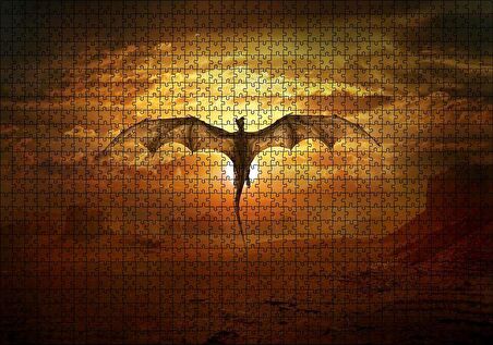 Cakapuzzle Günbatımında Uçan Efsanevi Ejderha Puzzle Yapboz MDF Ahşap