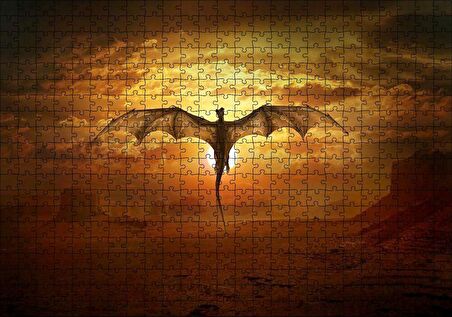 Cakapuzzle Günbatımında Uçan Efsanevi Ejderha Puzzle Yapboz MDF Ahşap