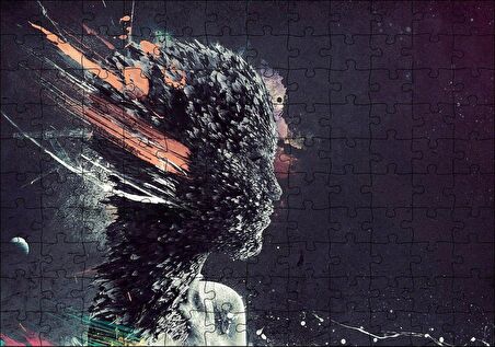 Cakapuzzle Kadın Yüzü Desen Patlaması Siyah Arka Plan Puzzle Yapboz MDF Ahşap