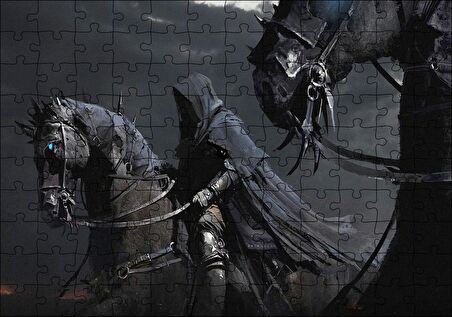 Cakapuzzle Kara Koşumlu Kara Atlar ve Kara Pelerinli Süvari Puzzle Yapboz MDF Ahşap