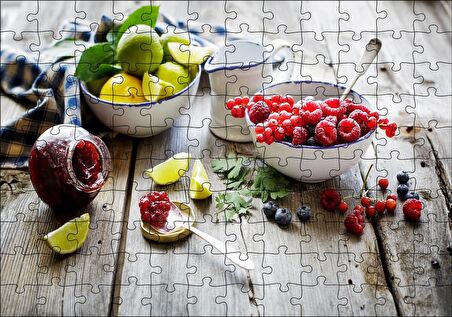 Cakapuzzle Kasede Ahududu Kızılcık Limon Lime ve Reçel Kavanozu Puzzle Yapboz MDF Ahşap