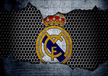 Cakapuzzle Real Madrid Logo Gri Siyah Petek Zemin Puzzle Yapboz MDF Ahşap