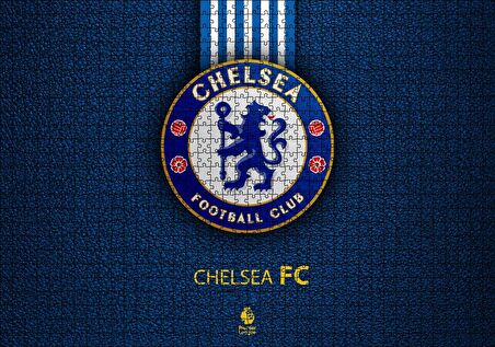 Cakapuzzle Siyah Deri Doku Üzerinde Chelsea Logosu Puzzle Yapboz MDF Ahşap