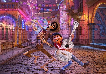 Cakapuzzle Coco Gitarist Çocuk ve İskelet Dans Ediyor Puzzle Yapboz MDF Ahşap