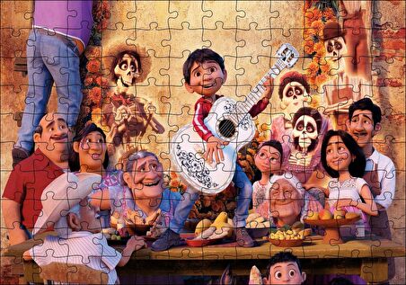 Cakapuzzle Coco Gitarist Çocuk ve Masada Tüm Karakterler Puzzle Yapboz MDF Ahşap