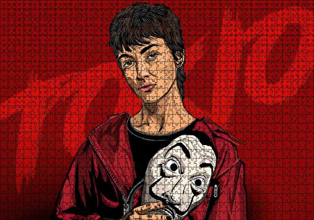 Cakapuzzle La Casa De Papel Tokyo ve Maskesi Çizim Portre Puzzle Yapboz MDF Ahşap