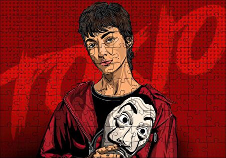 Cakapuzzle La Casa De Papel Tokyo ve Maskesi Çizim Portre Puzzle Yapboz MDF Ahşap