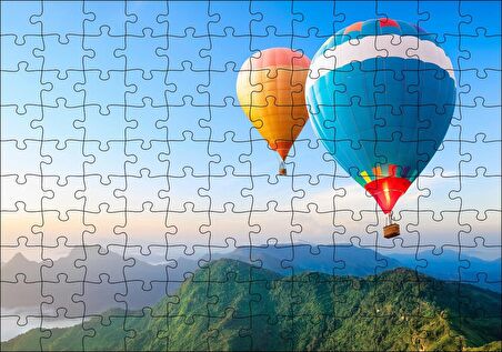 Cakapuzzle Yemyeşil Dağlar ve Rengarenk Sıcak Hava Balonları Puzzle Yapboz MDF Ahşap