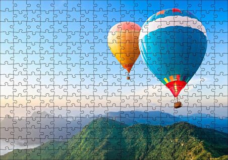 Cakapuzzle Yemyeşil Dağlar ve Rengarenk Sıcak Hava Balonları Puzzle Yapboz MDF Ahşap