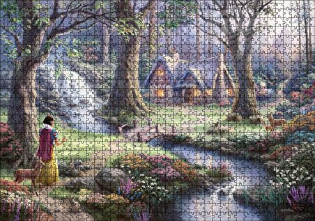 Cakapuzzle Ağaçlar Arasındaki Kahverengi ev Fantezi Sanat Periler Puzzle Yapboz MDF Ahşap