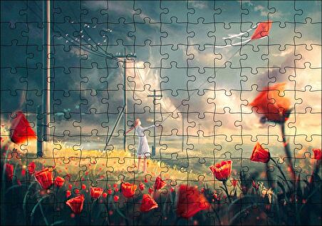 Cakapuzzle Anime Kız Uçurtmalar Rüzgar Çiçekler Görseli Puzzle Yapboz MDF Ahşap