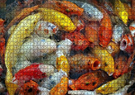Cakapuzzle Beslenmek İçin Bekleyen Koi Balıkları Puzzle Yapboz MDF Ahşap