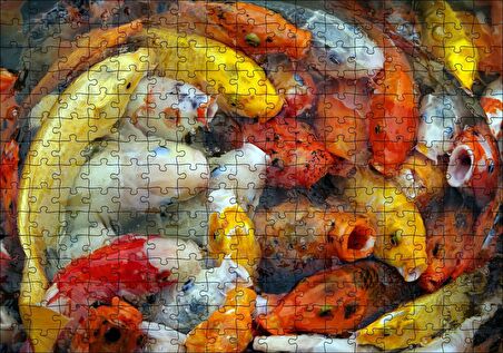 Cakapuzzle Beslenmek İçin Bekleyen Koi Balıkları Puzzle Yapboz MDF Ahşap
