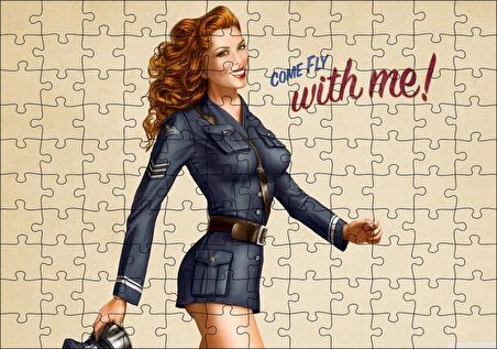 Cakapuzzle Come Fly With Me Stil Pin Up Kızı Görseli Puzzle Yapboz MDF Ahşap