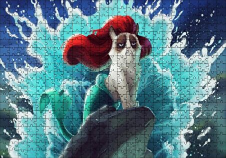 Cakapuzzle Deniz Kızı Kedisi Animasyon Görseli Puzzle Yapboz MDF Ahşap