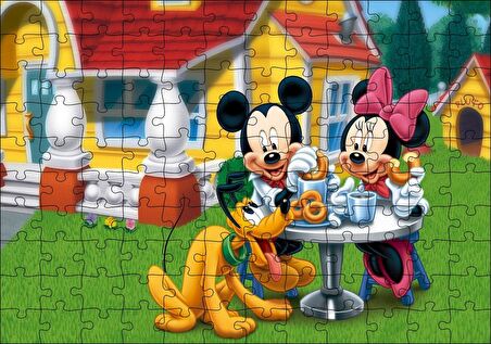 Cakapuzzle Disney Mickey Mouse Minnie Mouse ve Pluto Puzzle Yapboz MDF Ahşap
