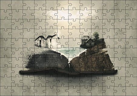 Cakapuzzle Fantastik Kitap Sayfaları Üstünde Eski Evler Puzzle Yapboz MDF Ahşap