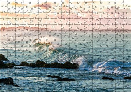 Cakapuzzle Gündoğumunda Okyanus Kıyısı ve Dalgalar Puzzle Yapboz MDF Ahşap