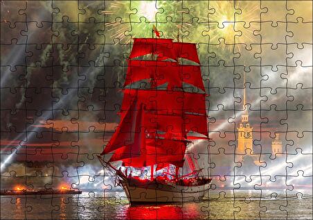 Cakapuzzle Havai Fişek Yelkenli Gemi Tekne Puzzle Yapboz MDF Ahşap