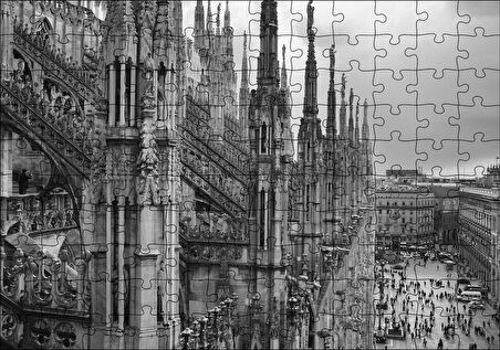 Cakapuzzle İtalya Milano Görkemli Katedral Siyah Beyaz Puzzle Yapboz MDF Ahşap