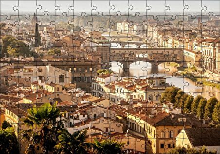 Cakapuzzle İtalya Şehir Köprüler ve Nehir Manzarası Puzzle Yapboz MDF Ahşap