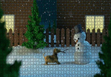 Cakapuzzle Kardan Adam ve Oyun İsteyen Köpek Puzzle Yapboz MDF Ahşap