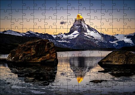 Cakapuzzle Karlı Dağlar ve Altın Rengi Zirve Puzzle Yapboz MDF Ahşap
