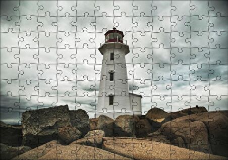 Cakapuzzle Kayalıklar Deniz Feneri ve Bulutlu Gökler Puzzle Yapboz MDF Ahşap