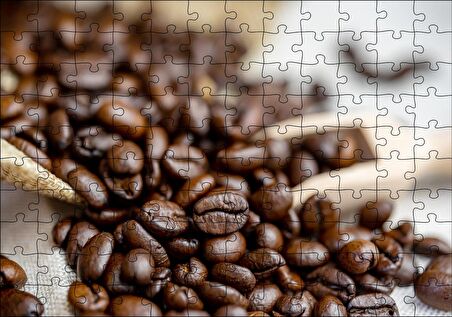 Cakapuzzle Keten Çuval Üzerinde Kahve Çekirdekleri Puzzle Yapboz MDF Ahşap