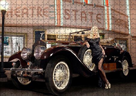 Cakapuzzle Klasik Araba Güzel Kadın Film Afişi Puzzle Yapboz MDF Ahşap