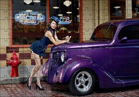 Cakapuzzle Klasik Otomobil Çekici Kadın Puzzle Yapboz MDF Ahşap