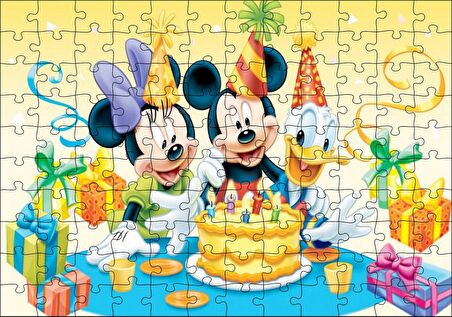 Cakapuzzle Mickey Mouse Ve Arkadaşları Doğum Günü Puzzle Yapboz MDF Ahşap