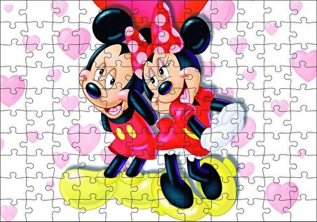 Cakapuzzle Mickey ve Minnie Mouse illüstrasyon Pembe Puzzle Yapboz MDF Ahşap