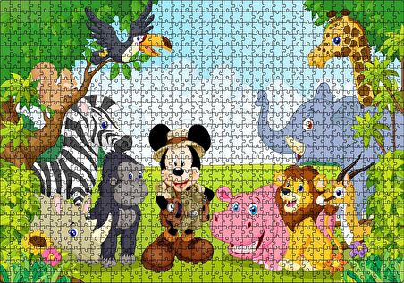 Cakapuzzle Ormandaki Arkadaşlarla Mickey Mouse Safari Görseli Puzzle Yapboz MDF Ahşap