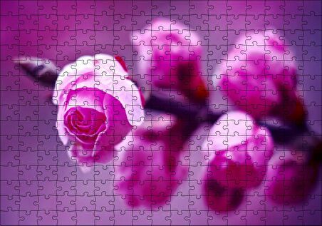 Cakapuzzle Pembe Gül Dalı Görseli Puzzle Yapboz MDF Ahşap