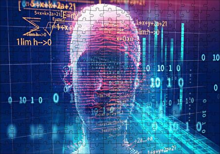 Cakapuzzle Robotik Kadın Yüzü Silüet ve Dijital Semboller Puzzle Yapboz MDF Ahşap
