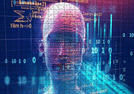 Cakapuzzle Robotik Kadın Yüzü Silüet ve Dijital Semboller Puzzle Yapboz MDF Ahşap