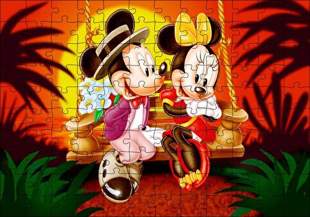 Cakapuzzle Romantik Mickey ve Minnie Mouse Puzzle Yapboz MDF Ahşap