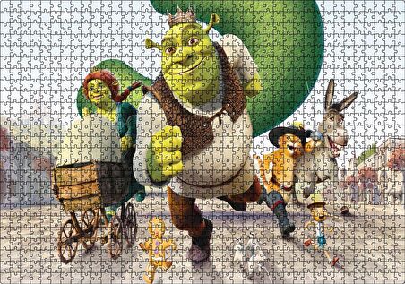 Cakapuzzle Shrek Karakterleri Çizgi Film Taç Bebek Arabası Kurabiye Puzzle Yapboz MDF Ahşap