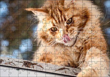 Cakapuzzle Yalanan Sarı Sevimli Kedi Puzzle Yapboz MDF Ahşap