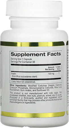 California Gold Nutrition Fisetin with Novusetin Brain Cognitive 100 mg 30 Veggie Caps
