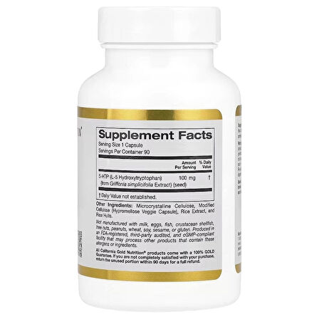 California Gold Nutrition 5-HTP Healthy Mood Sleep & Appetite 100 mg 90 Veggie Caps