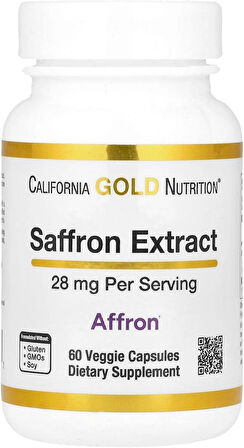California Gold Nutrition Saffron(Safran) Extract with Affron®, 28 mg, 60 Veggie Capsules