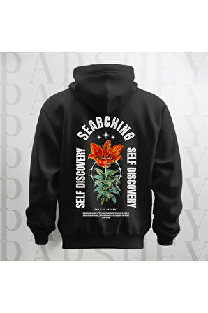 Self Discovery Baskılı Kapüşonlu Oversize Sweatshirt Hoodie Kalın Kumaş 3 İplik Şardonlu